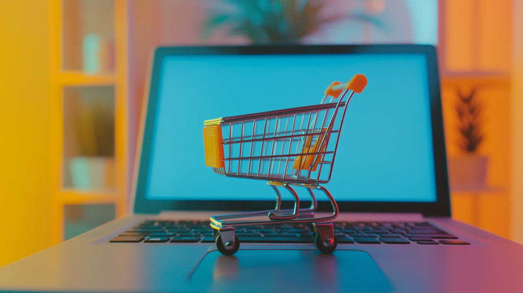 Shopping cart on laptop