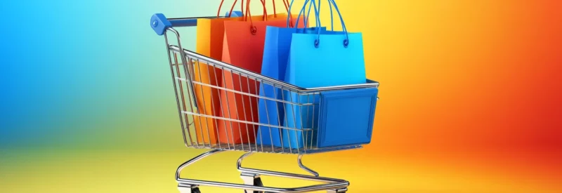 Tiny shopping cart filled with shopping bags