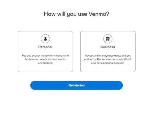 screenshot of steps to set up a Venmo for business account