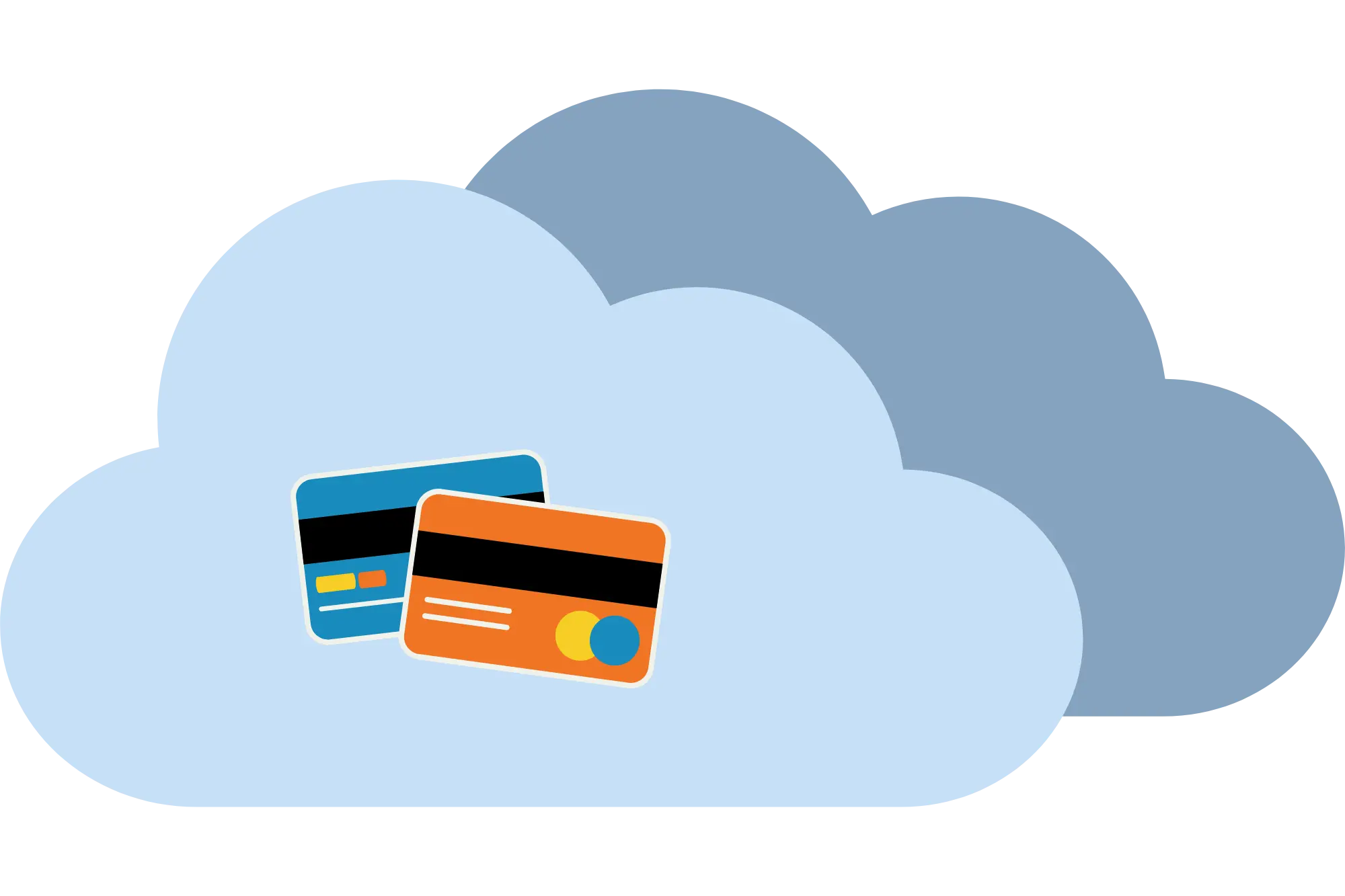 Clouds with credit cards relaxing on them to represent creating a Venmo business account.
