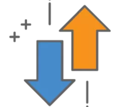 A blue arrow pointing down and an orange arrow pointing up. 