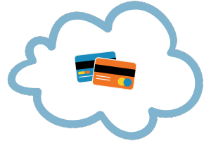 A cloud and credit cards to represent accepting credit card payments over the phone.