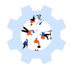 A gear with several people inside who are part of a group purchasing organization. 