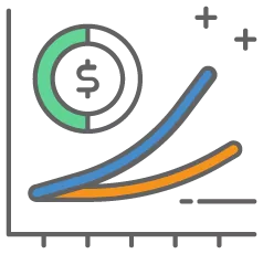 A revenue chart with blue and yellow lines of payment processing volume