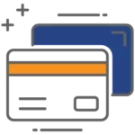 Dark blue credit card with an orange magstripe.