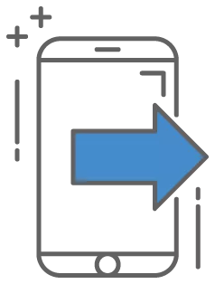A mobile phone with a blue arrow coming out of it. 
