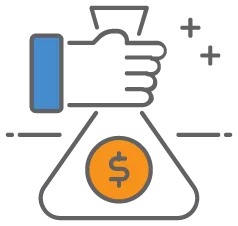 A hand holding a bag of transaction funds