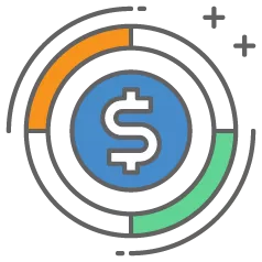 A money sign processing inside an orange and green circle. 