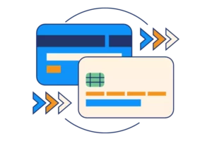 Blue and white credit cards to be used on stripe vs braintree payment systems. 