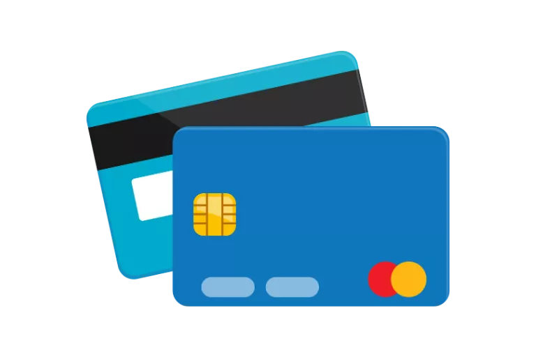 Two blue credit cards that a merchant will process after obtaining a new EIN.