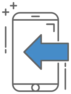 A cellphone with a blue arrow