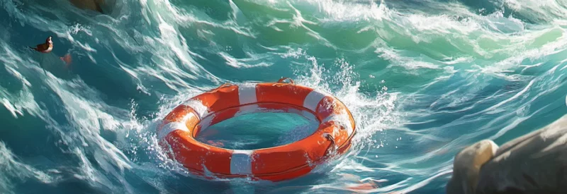 A life preserver floating in turbulent ocean waves