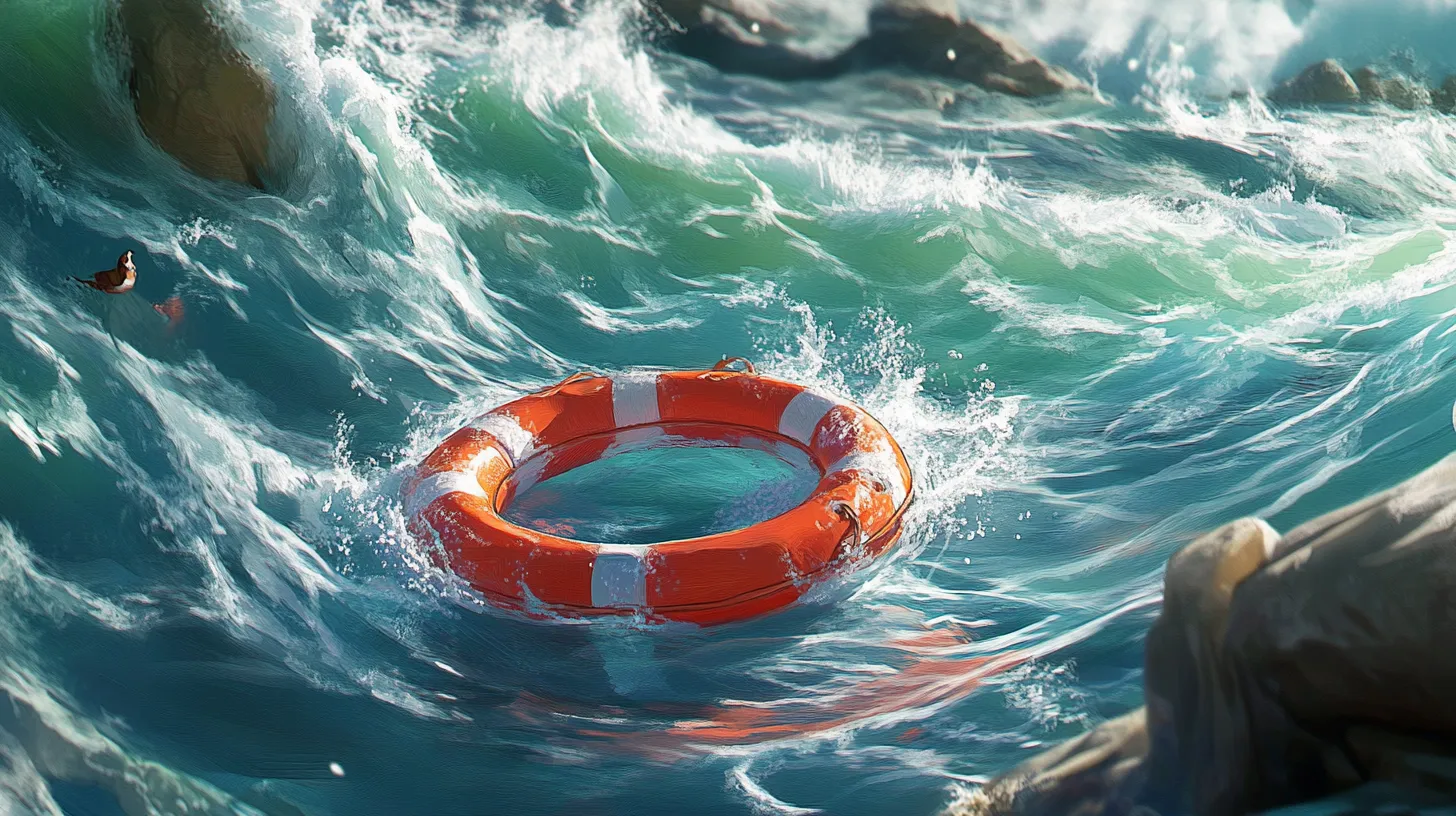 A life preserver floating in turbulent ocean waves