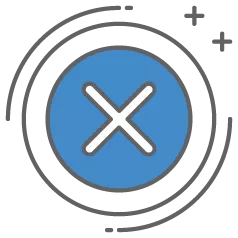 White X mark inside a light blue circle. 