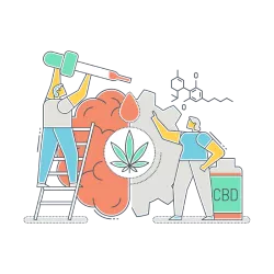 people using CBD dropper on giant brain after getting a Michigan CBD license