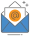 Blue envelope with an orange email inside of it. 