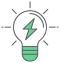 A green lightening bolt inside a green lightbulb. 