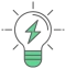 A green lightbulb with a green static symbol inside of it. 