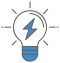 A light blue lightening bolt inside a light blue lightbulb. 