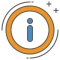 A blue "i" in a orange circle.