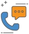 A blue telephone with an orange message bubble coming out of it. 