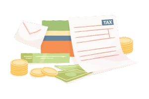 Tax documents and cash ready for a merchant to get an EIN