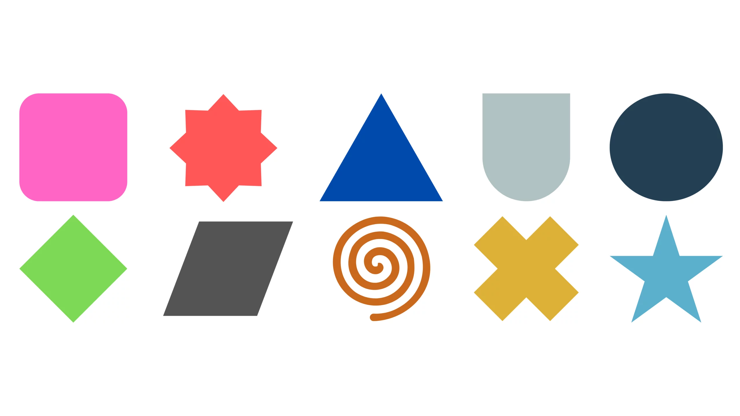 An abstract collection of ten uniquely shaped and colored geometric symbols, representing variety and diversity in options.