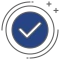 White checkmark inside a dark blue circle. 