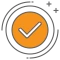 White checkmark inside an orange circle. 
