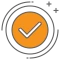 White checkmark inside an orange circle.