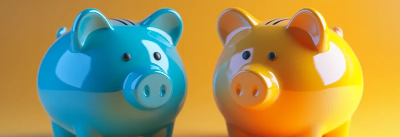 Blue and yellow piggy banks