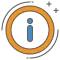 A light blue information icon inside an orange circle. 