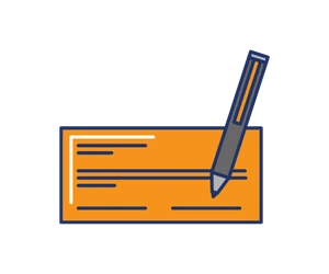 An orange check with a pen writing on it so a person can deposit an eCheck.