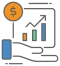 Hand holding data that has a bar graph and arrow increasing from left to right. 