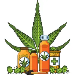 An illustration of CBD tinctures and a vile - items that require an Arkansas CBD license to sell.