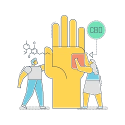 Two merchants with an Arizona CBD license putting CBD oil on an oversized hand.