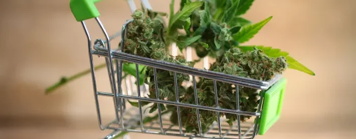 A shopping cart with CBD being bought with a Connecticut CBD license.