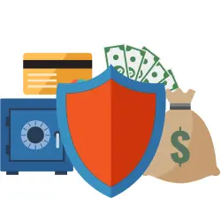 A shield protects cash and credit cards using safe for lockbox services. 