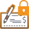 orange check with lock