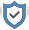 Blue security shield with a blue checkmark inside it.