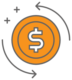 An orange coin turning with a money symbol. 