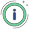 A blue 'i' symbol with a green circle around it.