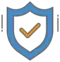 A blue shield with an orange checkmark inside it.
