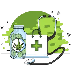 CBD products that could be sold with a Montana CBD license and a stethoscope in front of a green background.