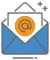 A blue envelope opens to reveal a new email with an orange @ sign.