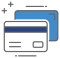 A light blue credit card with a dark blue magstripe.
