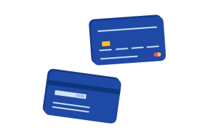 Two blue credit cards being used by a merchant who iscomparing paypal vs zelle.