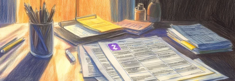 A warm-toned, artistic illustration of a desk filled with tax documents, with a Zelle logo visible on one of the forms, symbolizing the complexities of Zelle tax reporting.