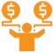 Here an orange man balances two coins.