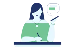 illustration of a woman writing down information from her phone